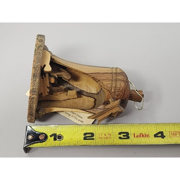 Vintage Wilderness Woods Olive Wood Nativity Christmas Ornament Bell Made Israel - Picture 10 of 10